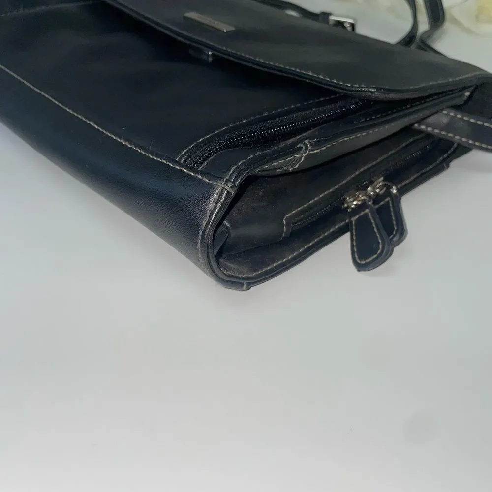 Villager Black Leather Organizer Messenger Bag